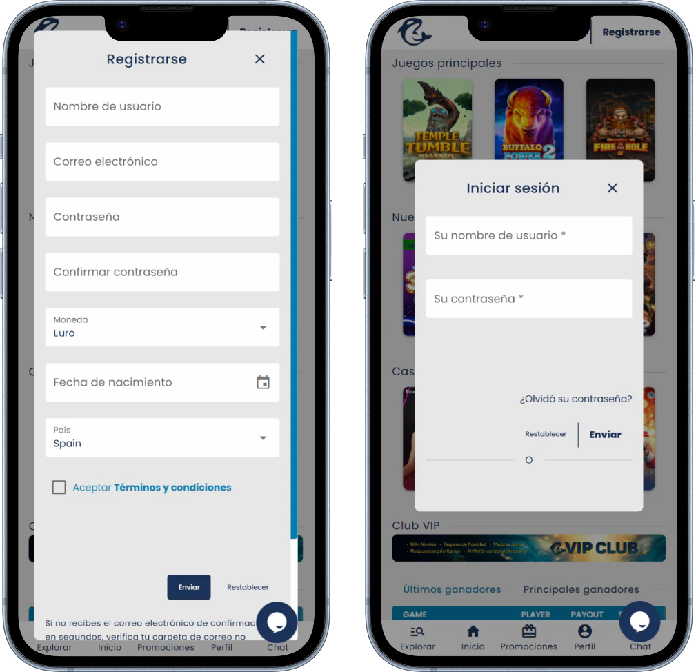 Registro e inicio de sesión en Casino Orca
